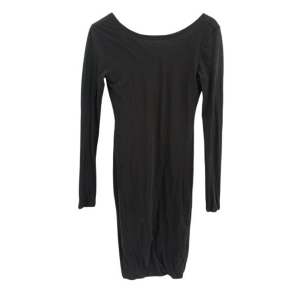 James Perse Dress Skinny Scoop Back Women Size 1 Small Black Long Sheer Sleeve